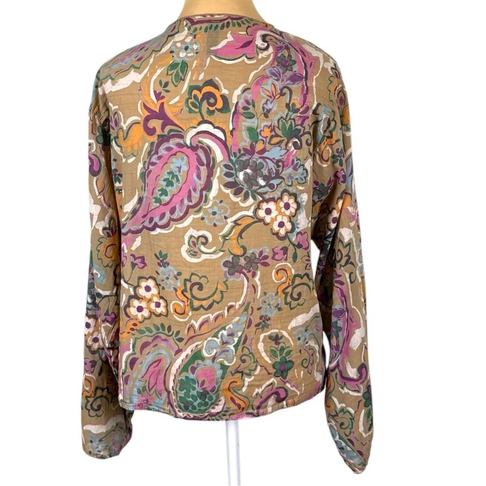 Venti6 Spring Floral Print Tie-Front Top Beige Multi Size M